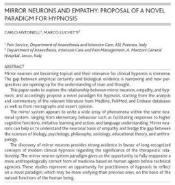 MIRROR NEURONS AND EMPATHY: PROPOSAL OF A NOVEL PARADIGM FOR HYPNOSIS